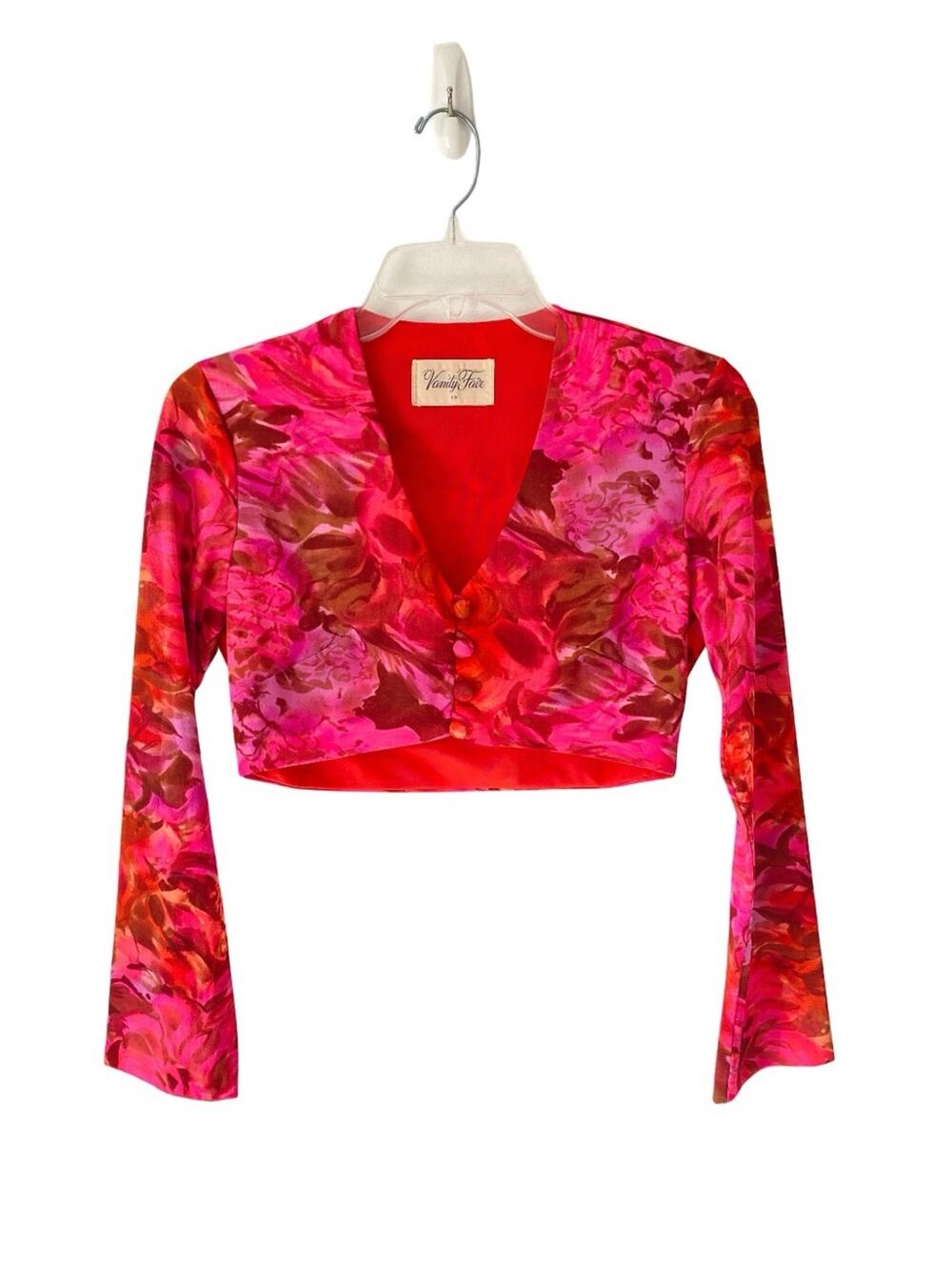 Vintage Vanity Fair 60s Groovy Psychedelic Pink Floral Crop Blouse size 10